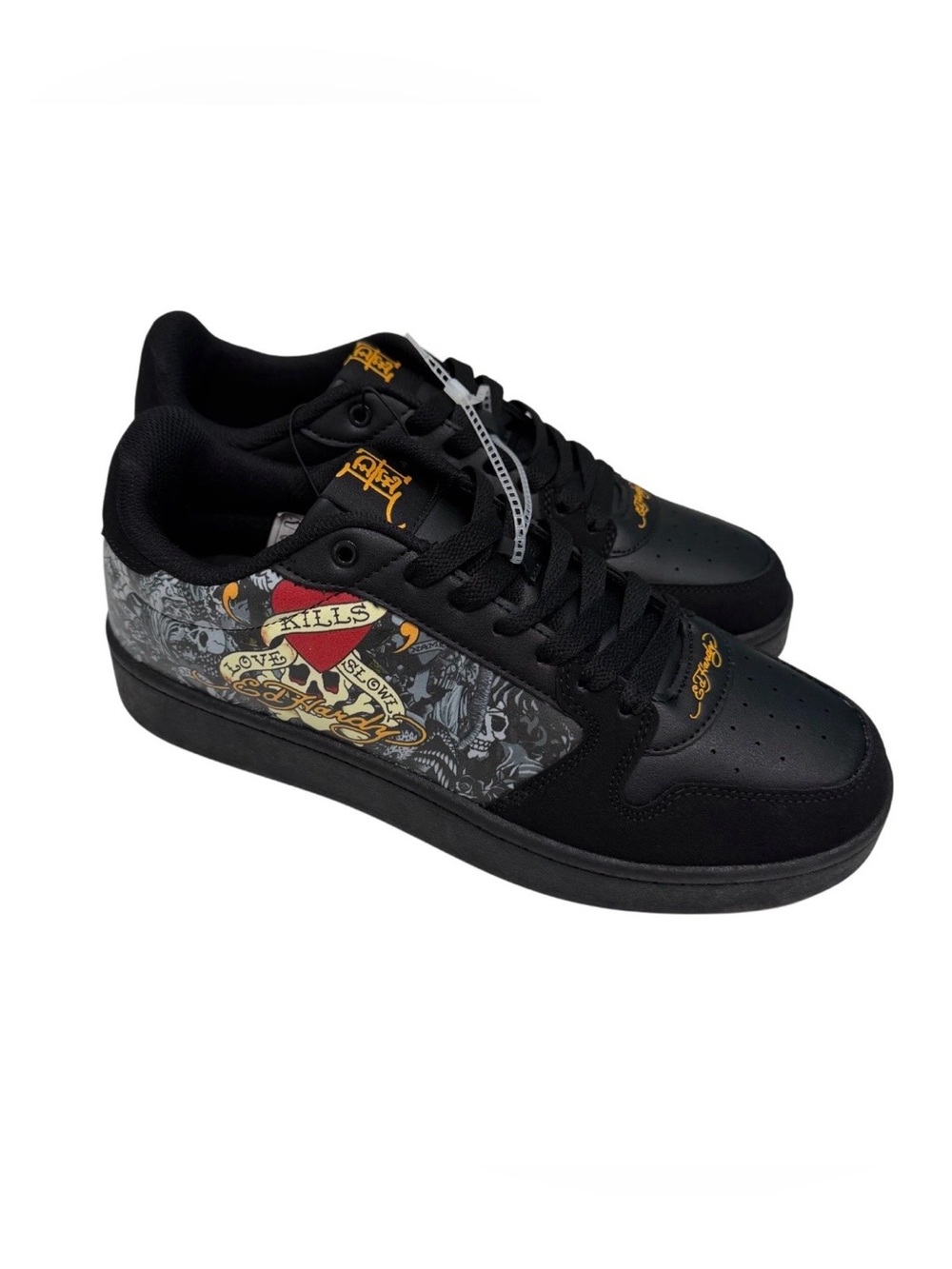 Ed Hardy Skull Sneakers Men’s Size 10 Tattoo Graphic Faux Leather Shoes NWOB